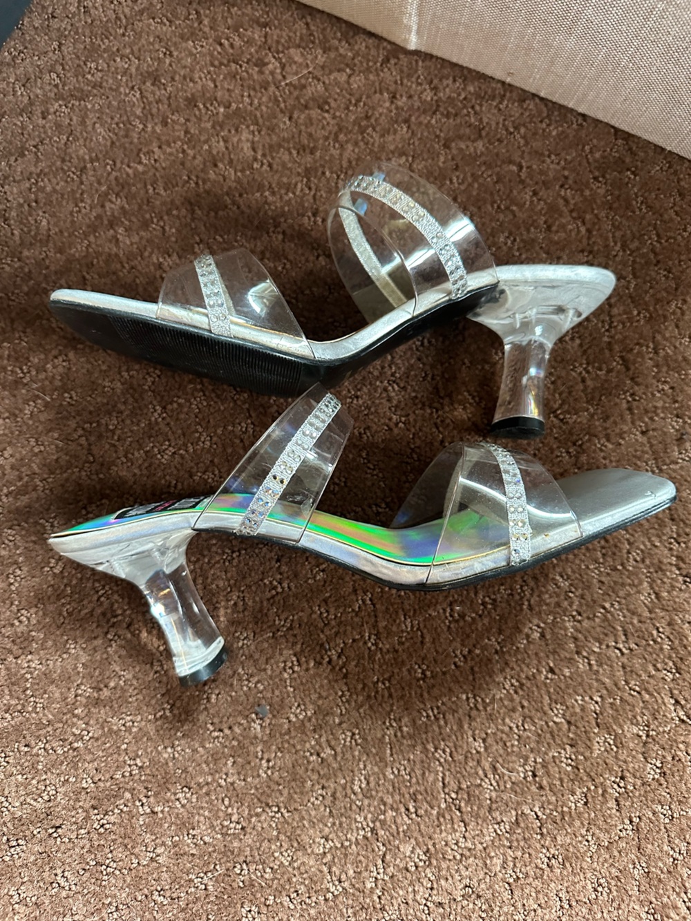Mootsies Tootsies Gilette Sz 7.5 Clear Strap Silver Holographic Block Heels Y2k - Picture 6 of 8